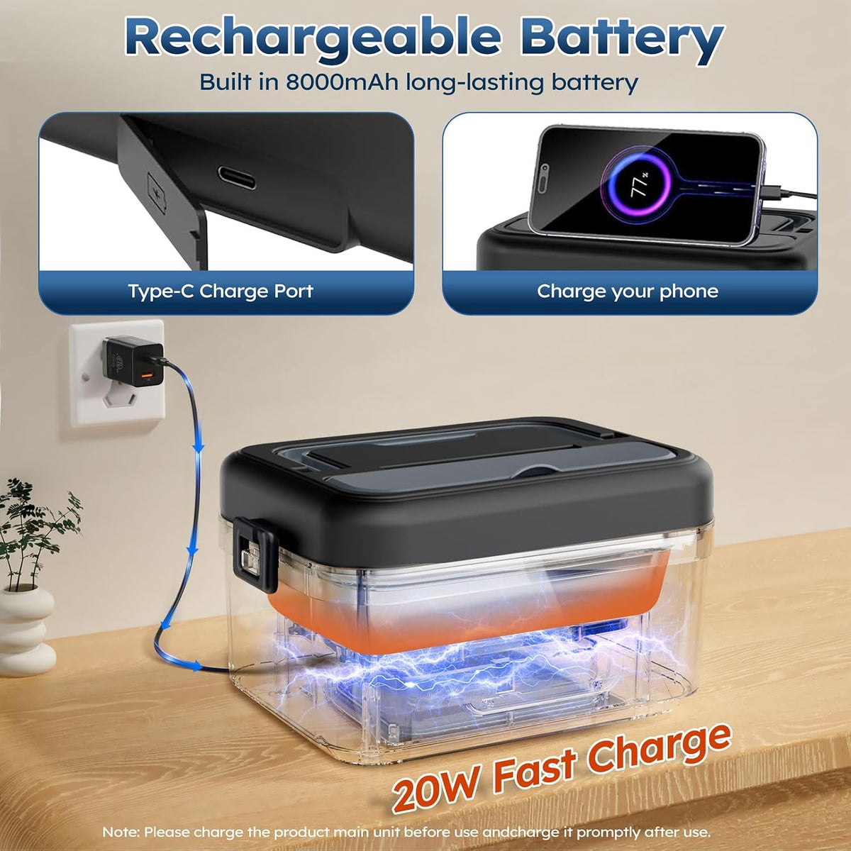 Rechargeable Cordless Electric Lunch Box for Adults